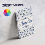 Personalised Name Elegant Blue Floral Custom Modern Room Accent Creative Decorator Style Canvas Wall Art Print Decor Picture Ready to Hang