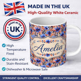 Personalized Custom Name Bold Painterly Blue and Coral Flowers Seamless Pattern Name Cute 11oz Ceramic Coffee Tea Mug White Large Handle