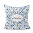 Custom Name Classic Blue Folk Art Floral Pattern Seamless Cute Square Filled Cushion Throw Pillow Sofa Bed Home Decor Zip Washable UK Made