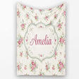 Vintage Pink and Blue Rose Bouquet Floral Seamless Pattern Name Cute  Personalised Custom Name Super Soft Fleece Blanket Bed Sofa Throw