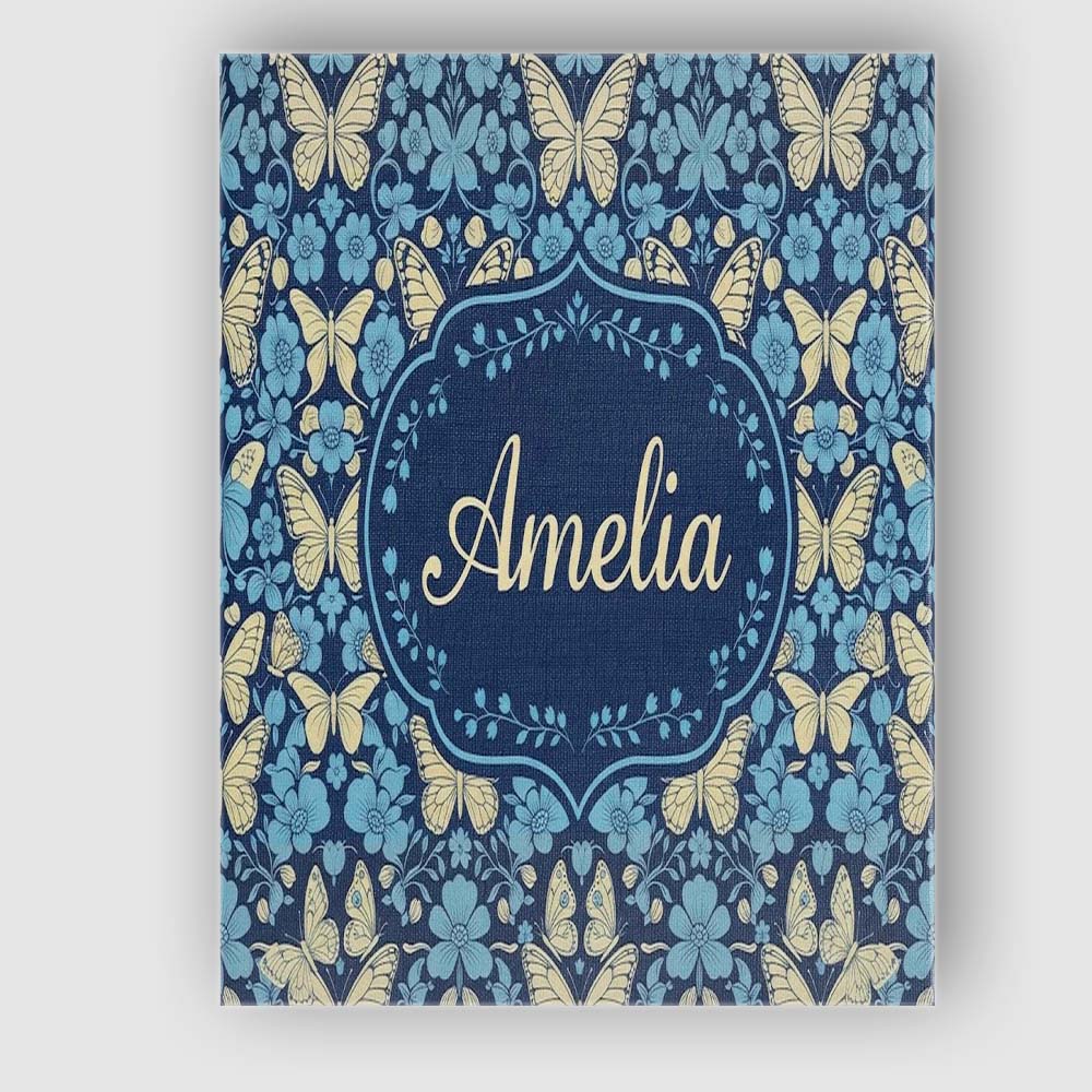 Personalised Name Dark Navy Floral with Custom  Modern Room Accent Elegant Feature Canvas Wall Art Print Decor Picture Ready to Hang