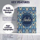 Personalised Name Dark Navy Floral with Custom  Modern Room Accent Elegant Feature Canvas Wall Art Print Decor Picture Ready to Hang