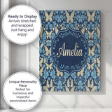 Personalised Name Dark Navy Floral with Custom  Modern Room Accent Elegant Feature Canvas Wall Art Print Decor Picture Ready to Hang