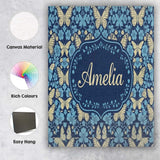 Personalised Name Dark Navy Floral with Custom  Modern Room Accent Elegant Feature Canvas Wall Art Print Decor Picture Ready to Hang