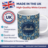 Personalized Custom Name Dark Navy Floral with Beige Blossoms Seamless Pattern Name Cute 11oz Ceramic Coffee Tea Mug White Large Handle