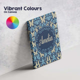 Personalised Name Dark Navy Floral with Custom  Modern Room Accent Elegant Feature Canvas Wall Art Print Decor Picture Ready to Hang