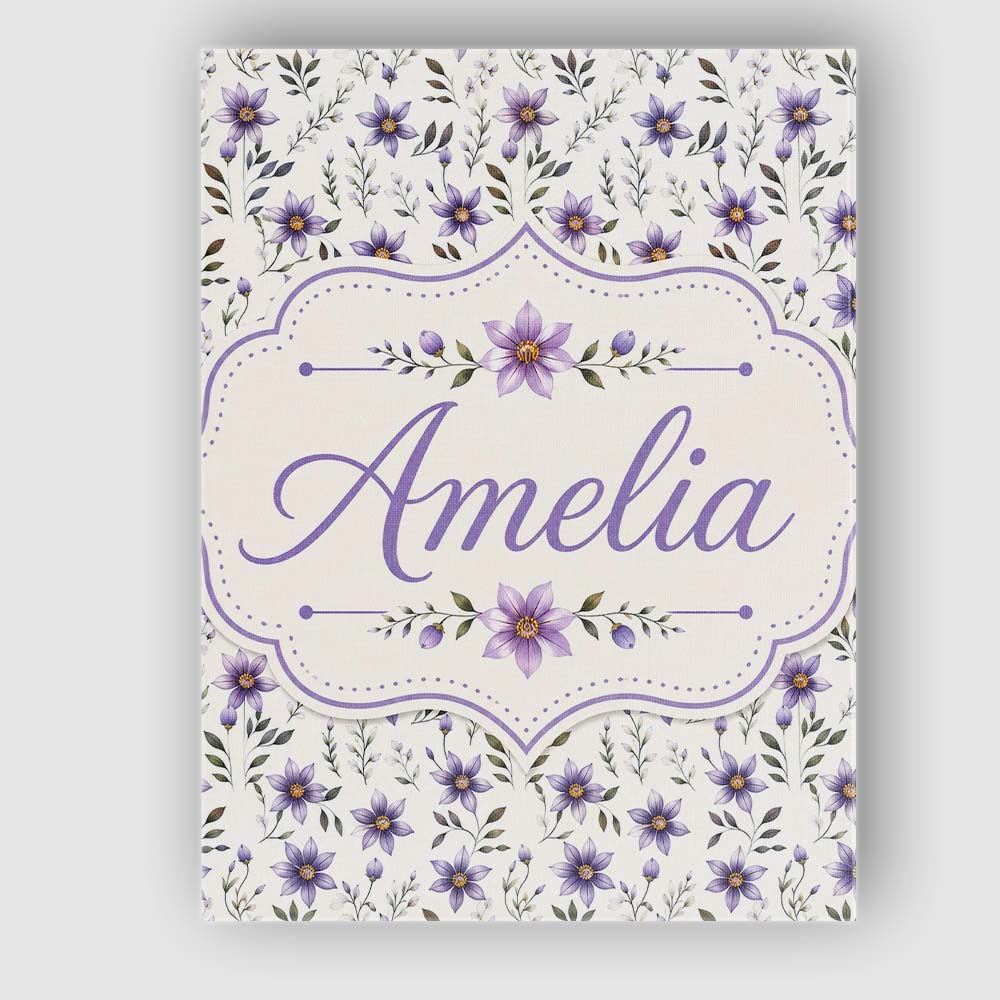 Personalised Name Soft Lilac and Yellow Custom  Modern Room Accent Elegant Feature Canvas Wall Art Print Decor Picture Ready to Hang