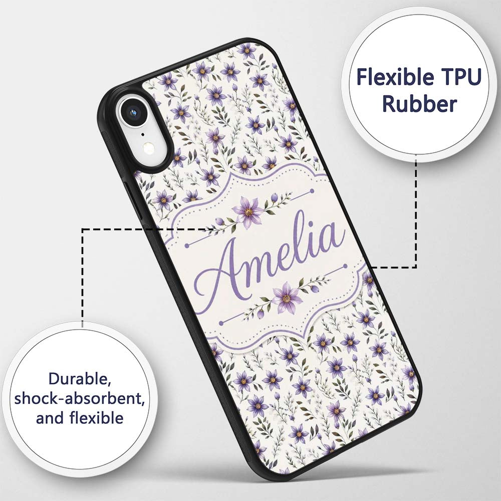 Soft Lilac and Yellow Wildflowers Printed Design Custom Name Protective Phone Case Mobile Cover Durable Everyday Smartphone Shock Resistant