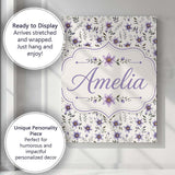 Personalised Name Soft Lilac and Yellow Custom  Modern Room Accent Elegant Feature Canvas Wall Art Print Decor Picture Ready to Hang
