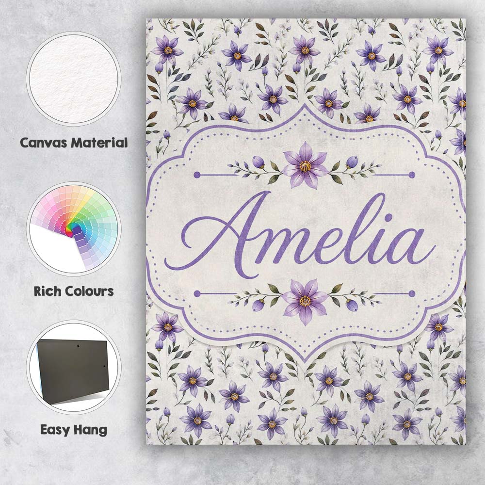 Personalised Name Soft Lilac and Yellow Custom  Modern Room Accent Elegant Feature Canvas Wall Art Print Decor Picture Ready to Hang