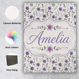 Personalised Name Soft Lilac and Yellow Custom  Modern Room Accent Elegant Feature Canvas Wall Art Print Decor Picture Ready to Hang