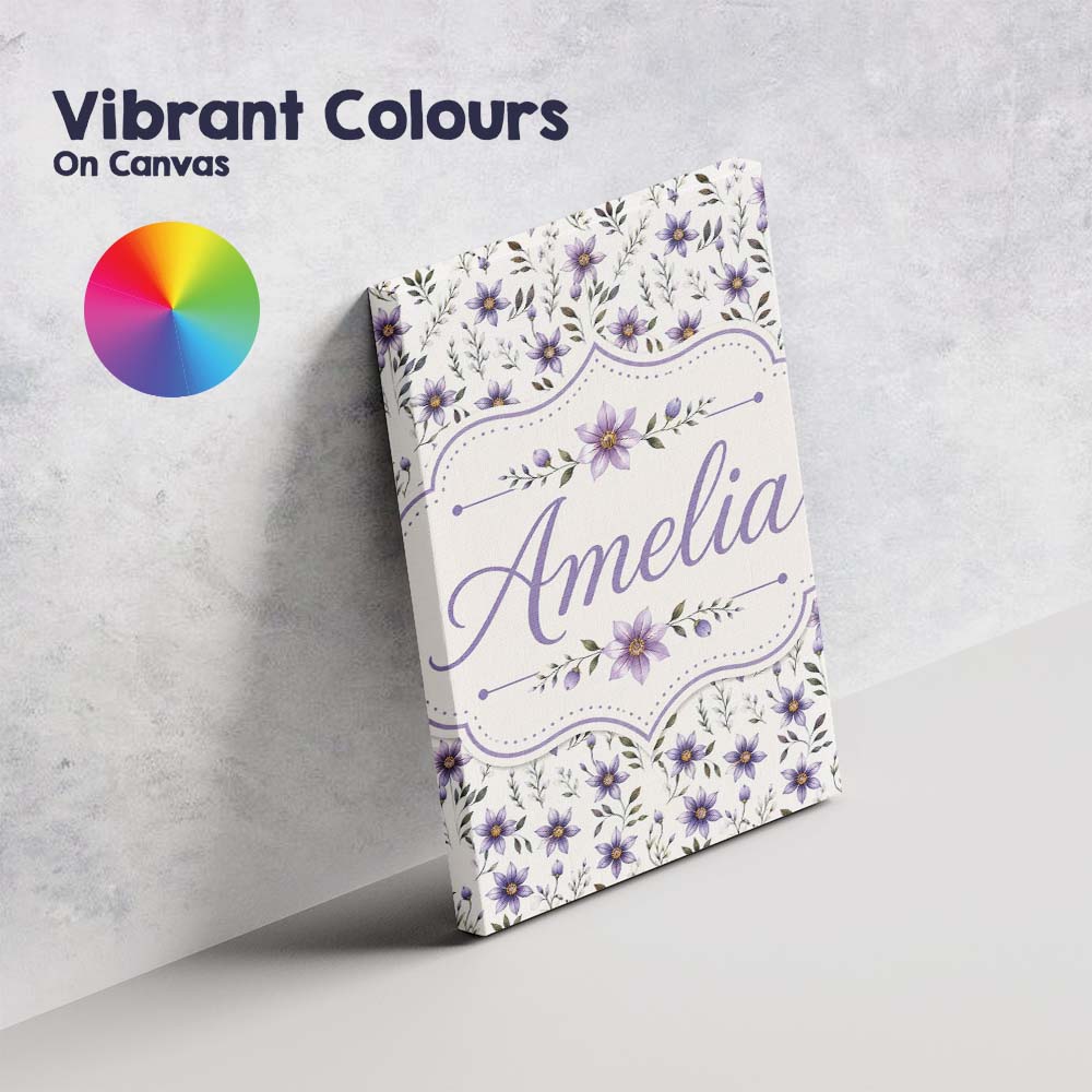 Personalised Name Soft Lilac and Yellow Custom  Modern Room Accent Elegant Feature Canvas Wall Art Print Decor Picture Ready to Hang