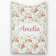 Vintage Pink Roses and Blue Floral Bouquet Seamless Pattern Name  Personalised Custom Name Super Soft Fleece Blanket Bed Sofa Throw