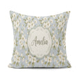 Custom Name Delicate White Blossom Flowers on Soft Blue Seamless Square Filled Cushion Throw Pillow Sofa Bed Home Decor Zip Washable UK Made