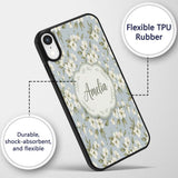 Delicate White Blossom Flowers on Printed Design Custom Name Protective Phone Case Mobile Cover Durable Everyday Smartphone Shock Resistant