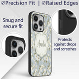 Delicate White Blossom Flowers on Printed Design Custom Name Protective Phone Case Mobile Cover Durable Everyday Smartphone Shock Resistant