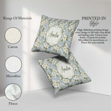 Custom Name Delicate White Blossom Flowers on Soft Blue Seamless Square Filled Cushion Throw Pillow Sofa Bed Home Decor Zip Washable UK Made