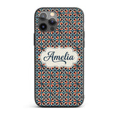 Geometric Floral Tile in Coral and Navy Seamless Custom Name Protective Phone Case Mobile Cover Durable Everyday Smartphone Shock Resistant
