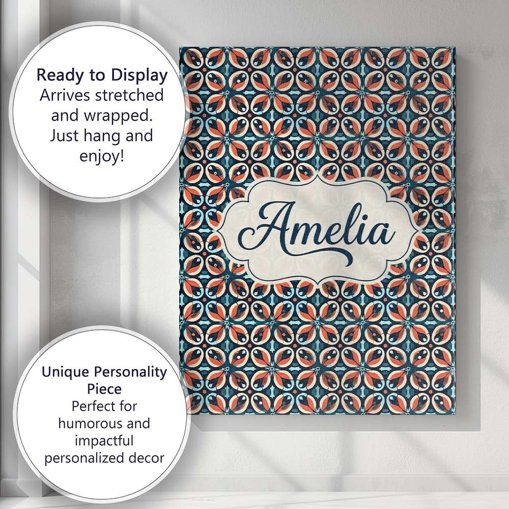 Personalised Name Geometric Floral Tile in Custom  Unique Gift Idea Elegant Feature Canvas Wall Art Print Decor Picture Ready to Hang