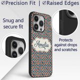Geometric Floral Tile in Coral and Navy Seamless Custom Name Protective Phone Case Mobile Cover Durable Everyday Smartphone Shock Resistant