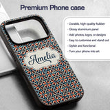 Geometric Floral Tile in Coral and Navy Seamless Custom Name Protective Phone Case Mobile Cover Durable Everyday Smartphone Shock Resistant