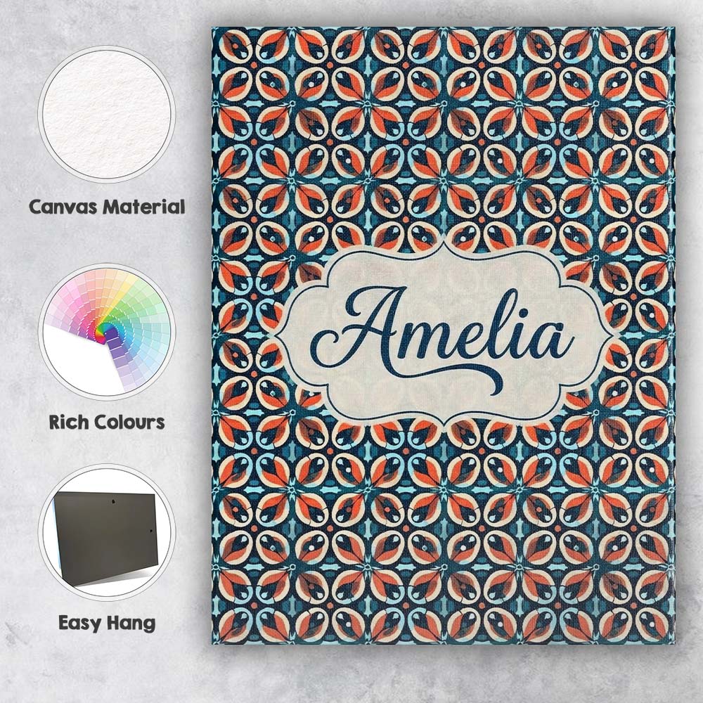 Personalised Name Geometric Floral Tile in Custom  Unique Gift Idea Elegant Feature Canvas Wall Art Print Decor Picture Ready to Hang