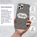 Geometric Floral Tile in Coral and Navy Seamless Custom Name Protective Phone Case Mobile Cover Durable Everyday Smartphone Shock Resistant