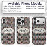 Geometric Floral Tile in Coral and Navy Seamless Custom Name Protective Phone Case Mobile Cover Durable Everyday Smartphone Shock Resistant