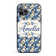 Elegant Blue and Cream Floral Garden Seamless Custom Name Protective Phone Case Mobile Cover Durable Everyday Smartphone Shock Resistant