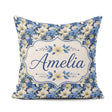 Custom Name Elegant Blue and Floral Garden Seamless Pattern Name Square Filled Cushion Throw Pillow Sofa Bed Home Decor Zip Washable UK Made
