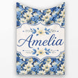 Elegant Blue and Cream Floral Garden Seamless Pattern Name Cute  Personalised Custom Name Super Soft Fleece Blanket Bed Sofa Throw