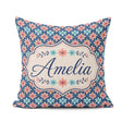 Custom Name Peach and Teal Floral Lattice Seamless Pattern Name Square Filled Cushion Throw Pillow Sofa Bed Home Decor Zip Washable UK Made