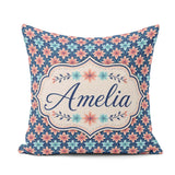 Custom Name Peach and Teal Floral Lattice Seamless Pattern Name Square Filled Cushion Throw Pillow Sofa Bed Home Decor Zip Washable UK Made