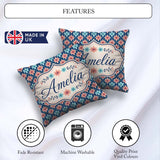 Custom Name Peach and Teal Floral Lattice Seamless Pattern Name Square Filled Cushion Throw Pillow Sofa Bed Home Decor Zip Washable UK Made