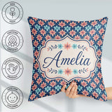Custom Name Peach and Teal Floral Lattice Seamless Pattern Name Square Filled Cushion Throw Pillow Sofa Bed Home Decor Zip Washable UK Made