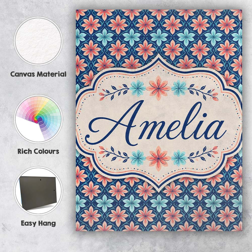 Personalised Name Stylish Peach and Teal Custom  Unique Gift Idea Elegant Feature Canvas Wall Art Print Decor Picture Ready to Hang