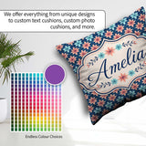 Custom Name Peach and Teal Floral Lattice Seamless Pattern Name Square Filled Cushion Throw Pillow Sofa Bed Home Decor Zip Washable UK Made