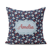 Custom Name Navy Floral with White Blossoms and Berries Seamless Square Filled Cushion Throw Pillow Sofa Bed Home Decor Zip Washable UK Made