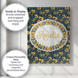 Personalised Name Golden Yellow Flowers on Custom  Unique Gift Idea Elegant Feature Canvas Wall Art Print Decor Picture Ready to Hang