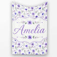 Purple Wildflowers and Delicate Botanical Stems Seamless Pattern  Personalised Custom Name Super Soft Fleece Blanket Bed Sofa Throw