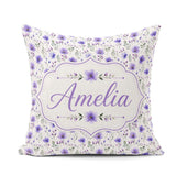 Custom Name Purple and Delicate Botanical Stems Seamless Pattern Square Filled Cushion Throw Pillow Sofa Bed Home Decor Zip Washable UK Made