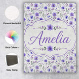 Personalised Name Purple Wildflowers and Custom  Unique Gift Idea Elegant Feature Canvas Wall Art Print Decor Picture Ready to Hang