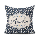 Custom Name White Daisy Flowers on Deep Navy Background Seamless Square Filled Cushion Throw Pillow Sofa Bed Home Decor Zip Washable UK Made