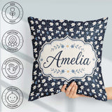Custom Name White Daisy Flowers on Deep Navy Background Seamless Square Filled Cushion Throw Pillow Sofa Bed Home Decor Zip Washable UK Made