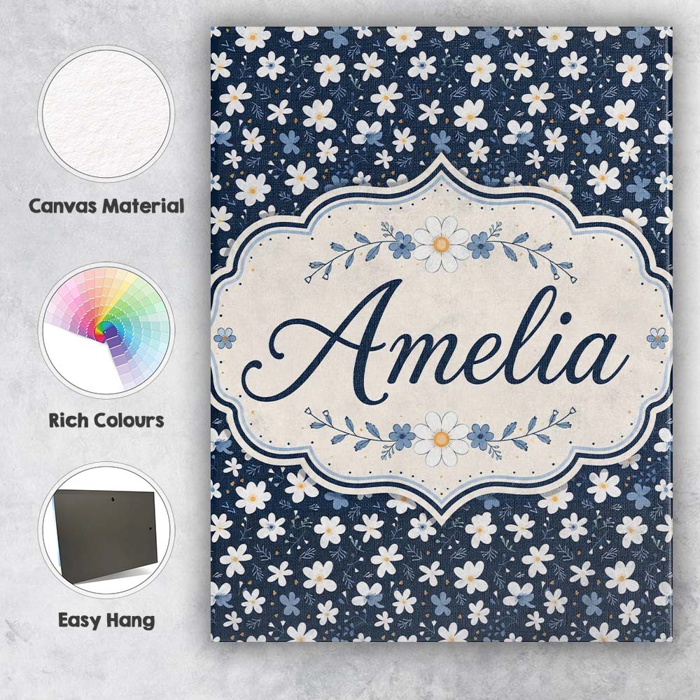 Personalised Name White Daisy Flowers on Custom  Unique Gift Idea Elegant Feature Canvas Wall Art Print Decor Picture Ready to Hang