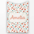 Coral Orange Floral Sprigs with Green Leaves Seamless Pattern Name  Personalised Custom Name Super Soft Fleece Blanket Bed Sofa Throw