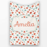 Coral Orange Floral Sprigs with Green Leaves Seamless Pattern Name  Personalised Custom Name Super Soft Fleece Blanket Bed Sofa Throw