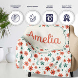 Coral Orange Floral Sprigs with Green Leaves Seamless Pattern Name  Personalised Custom Name Super Soft Fleece Blanket Bed Sofa Throw