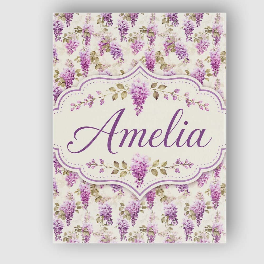 Personalised Name Soft Lilac Wisteria Custom Modern Room Accent Creative Decorator Style Canvas Wall Art Print Decor Picture Ready to Hang