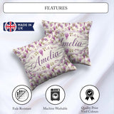 Custom Name Wisteria Hanging Blossoms Botanical Seamless Pattern Square Filled Cushion Throw Pillow Sofa Bed Home Decor Zip Washable UK Made